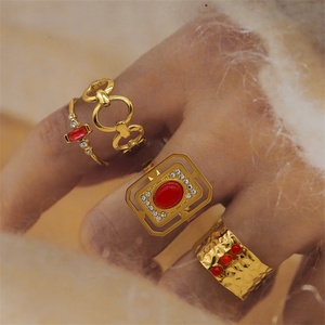 Low Price Zircon Stainless Steel Wedding <b>Rings</b> Gold Plated Red Natural Stone Zircon <b>Ring</b> - Product Image 2