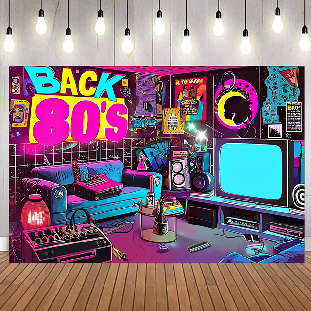 5x7ft Back 80'S Photography Backdrop DIY Photo Party Happy Birthday Decoration Backdrop