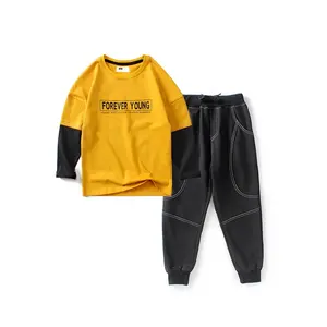 2023 yeni stil uzun kollu sonbahar küçük genç erkek sokak giyim setleri 14Yrs moda T-shirt ve Joggers kazak ve pantolon