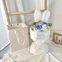 Cadeau de Nouvel An, Saint-Valentin, poupée en peluche, oreilles de lapin, fleur tricotée, petite amie, Noël, bouquet de dessin animé à main