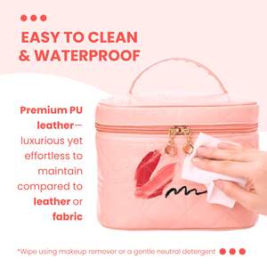 Luxury Quilted PU Leather Travel <b>Makeup</b> Toiletry <b>Bag</b> <b>with</b> Customizable <b>Compartments</b> for Organized Beauty Essentials - Product Image 4