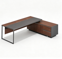 Bureau de direction moderne de luxe en forme de L avec design pliable, en panneaux de fibres à densité moyenne, avec deux armoires de rangement latérales