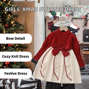 Robe pull tricotée à manches longues et col rond pour filles, style Noël, avec nœud mignon, collection Automne, pour les fêtes de fin d'année - Product Image 3