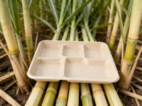 Plateau repas jetable en bagasse de canne à sucre biodégradable sans PFAS, non blanchi, pour plats à emporter et repas écologiques
