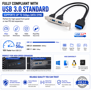 สายต่อขยาย USB 3.0 แบบ Dual Port ตัวเมีย พร้อมแผงยึดแบบสกรู 20 พิน สำหรับเมนบอร์ด รองรับการชาร์จเร็ว 3A พร้อมสายถักป้องกันสัญญาณ สำหรับคอมพิวเตอร์ - Product Image 2