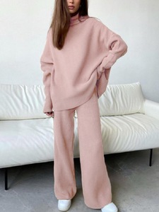 Completo Due Pezzi da Donna Traspirante, Maglione Invernale Spesso e Pantaloni a Gamba Larga, Pullover Oversize Casual - Product Image 5