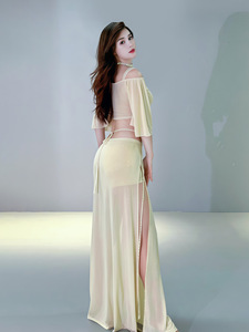 Ensemble de costumes de <span class=keywords><strong>danse</strong></span> du ventre pour femmes, 2 pièces, haut à épaules dénudées, manches évasées, jupe fendue, pour la <span class=keywords><strong>danse</strong></span>, les spectacles, les répétitions, les fêtes, les compétitions - Product Image 4