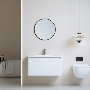 Meuble <span class=keywords><strong>de</strong></span> salle <span class=keywords><strong>de</strong></span> bain moderne blanc, grande capacité, résistant à l'eau, avec lavabo en céramique intégré à bord fin et lentille ronde - Product Image 6