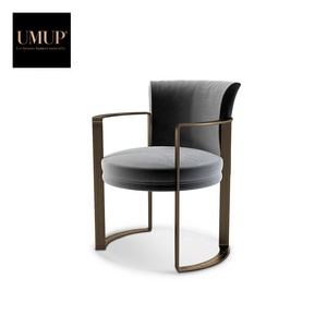 Ghế ăn bằng thép không gỉ hoàng gia, chân bằng vải, bọc nhung, một chỗ ngồi, tay vịn bằng PU, dành cho căn hộ, khách sạn, phòng ăn - Product Image 3