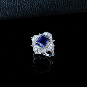 925 Sterling Silver Lab Created Sapphire Emerald Cut Halo <b>Statement</b> <b>Ring</b> - Product Image 2
