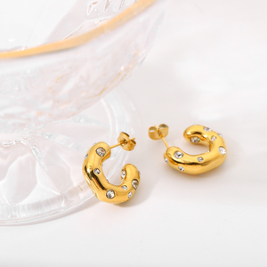 <span class=keywords><strong>Pendientes</strong></span> de Aro en Forma de Círculo de Acero Inoxidable Chapado en Oro de 18K, Joyería con Zirconia Brillante en Forma de CC para Mujer - Product Image 3
