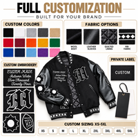 Blouson Bomber Varsity Noir Personnalisé (OEM/ODM) avec Broderies et Patchs Lettres, Doublure Matelassée pour Marques de Streetwear et de Vêtements pour Hommes
