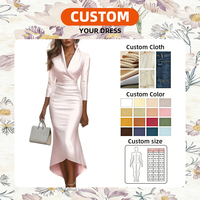 Robe Midi Moulante Noire Col V Manches 3/4 Froncée Personnalisée OEM pour Femme, Taille Nouée, Ourlet Asymétrique, Élégante pour Bureau et Soirée