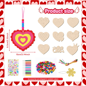 9 Pendentifs décoratifs créatifs en bois en forme de cœur, faits à la main, perlés, vierges, pour la Saint-Valentin, Diwali, Ramadan - Vente chaude, avantageux - Product Image 3