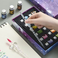 Coffret cadeau étudiant créatif stylos à bille à encre en poudre d'or stylo de trempage en verre papeterie stylo de signature