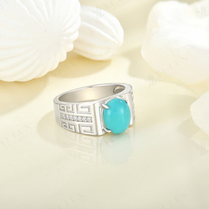 YILUN, anillo de <span class=keywords><strong>turquesa</strong></span> de Plata de Ley 925 de alta calidad, Zirconia chapada en rodio, diseño de llave griega, anillo de piedra <span class=keywords><strong>turquesa</strong></span> para hombres - Product Image 4