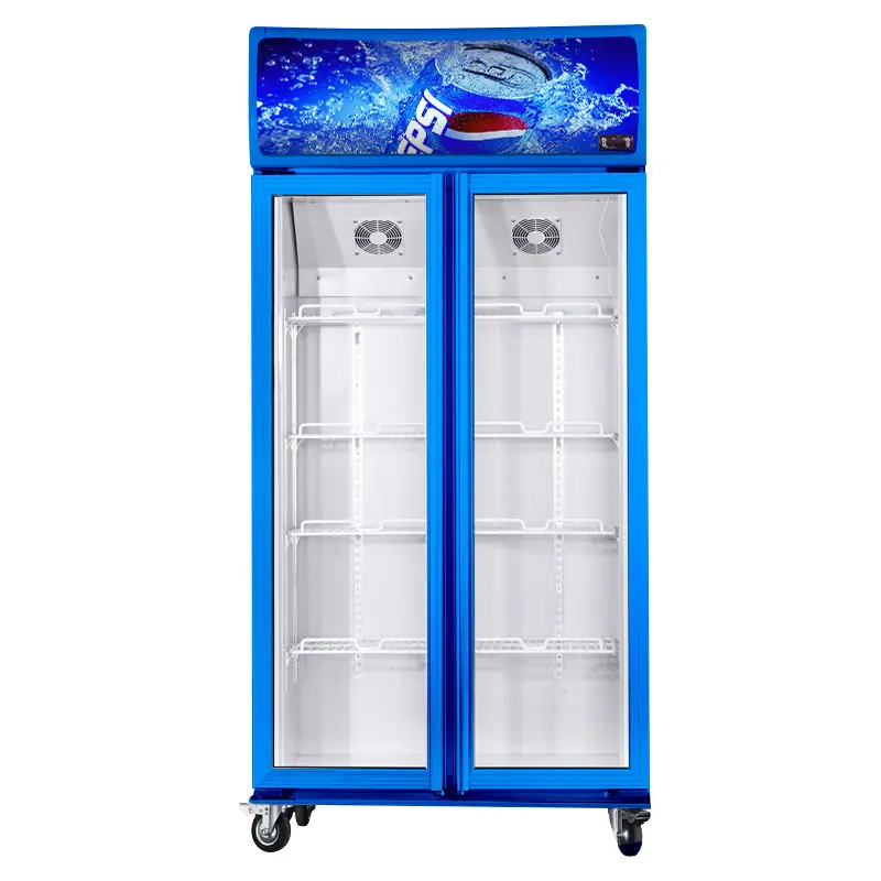 Commercial Glass Door Beverage Freezer Juices Display Chiller Cold Drink Display Refrigerator Vertical Cooler