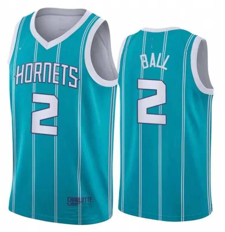 Nouveau 2023 75th Anniversaire Piqué/Pressé À Chaud de Basket-Ball Jersey Charlotte #2 LaMelo Boule #2 Gordon Hayward Offre Spéciale Jersey