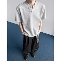 T-shirt décontracté pour homme, coupe ample, col en V, polyester, style été, couleur unie, disponible en blanc, gris, noir, tailles M à XXL