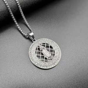 <b>Titanium</b> Steel Virgin Mary Pendant Necklace With Rhinestones Geometric Design Unisex Gift Jewelry - Product Image 3