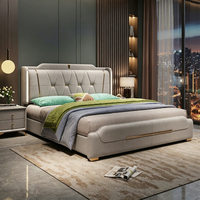 JUNYUHAO Modernes LED-Bett mit Stoffbezug und Stauraum, Hochdichter Schaumstoff, Kiefernholzrahmen - Queen/King Size Wohnmöbel