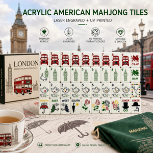 Ensemble <span class=keywords><strong>de</strong></span> Mahjong Classique <span class=keywords><strong>de</strong></span> Luxe Thème Londres 160 Pièces Tuiles Acryliques 5 Couches Gravure Double Face Durable Résistant à l'Eau Pliable Portable - Product Image 6