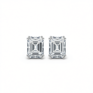 E1423 Orecchini in Oro Bianco con Diamanti Taglio Smeraldo, Stile Classico da Donna, Gioielli con Pietre Naturali - Product Image 1