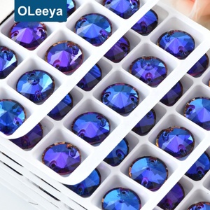 Vente directe d'usine Oleeya, diverses couleurs, strass à dos plat de qualité A5, 12 mm, Rivoli, cristaux à coudre pour robe - Product Image 3