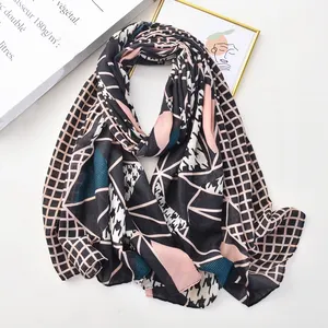 yiwu market checked geometric pattern cotton shawls high quantity natural vegetable fibre houndstooth printed scarf