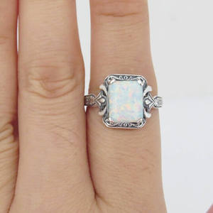 Cross Border Style Women's <b>Ring</b> <b>Silver</b> <b>Opal</b> Inlaid Geometric Shape Prong Setting Fashion Jewelry Gift - Product Image 2