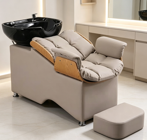 Fauteuil de lavage noir inclinable pour salon de coiffure avec bac intégré et repose-pieds - Product Image 2