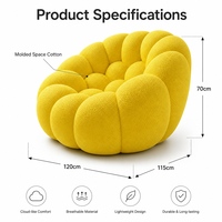 Fauteuil pouf surdimensionné en tissu jaune vif, chaise longue bulle, fauteuil nuage bouclé, design moderne, inclinable, confort doux, éponge