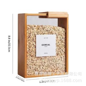 Bamboo Wood Grain Storage Box Rectangle Solid Color Covered <b>Rice</b> Storage Kitchen Food <b>Container</b> - Product Image 3