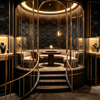 Vitrine à bijoux Art Déco noire et or sur mesure, aménagement intérieur de boutique de bijoux de luxe
