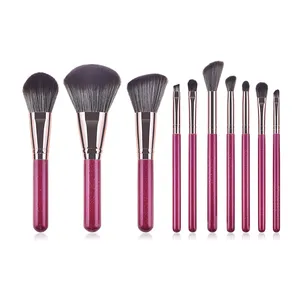 New Style 10pcs Professional Purple Wooden Makeup Cosmetic Brush Set Synthetic Cosmetic Kit Beauty Essentials