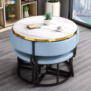 Ensemble <span class=keywords><strong>de</strong></span> table à manger <span class=keywords><strong>de</strong></span> luxe moderne avec structure métallique, design peu encombrant, durable, écologique, pour appartements, maisons, salles à manger, chambres d'hôtel, chaises en PU - Product Image 4