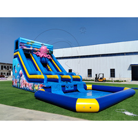 Toboggan aquatique gonflable à double piste sur le thème de l'océan avec piscine, style pieuvre rose, toboggan gonflable commercial pour événements