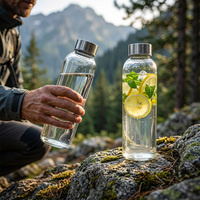 Bouteille d'eau en verre sodocalcique de 420 ml prête à être expédiée avec couvercle à vis en acier inoxydable pour la consommation décontractée en extérieur