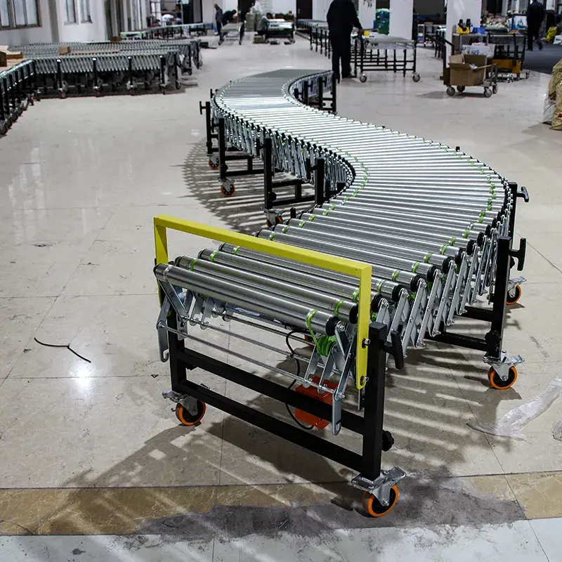 LIANGZO Motorized Extensible Round Belt Drive Roller Conveyors Save Labor Cost for Warehouse