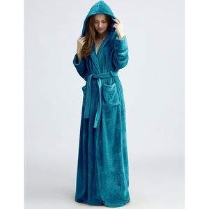 FOXA <b>Womens</b> Fuzzy Plush Long Hooded Robe Full Length Fleece Bathrobe Warm <b>Housecoat</b> With Kangaroo Pocket - Product Image 2