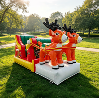 Château Gonflable de Noël en Forme de Traîneau et Élan, Aire de Jeu Gonflable pour Enfants, Idéal pour les Fêtes de Noël et du Nouvel An
