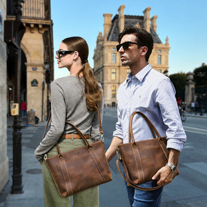 Sac fourre-tout unisexe pour ordinateur portable 14 pouces, pour femmes et hommes, en cuir Crazy Horse, avec bandoulière amovible, grande capacité - Product Image 5