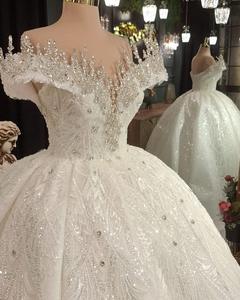 कंधे की शादी की पोशाक आकर्षक चमकदार चमकदार चमकदार क्रिस्टल बॉल गाउन की पोशाक - Product Image 6