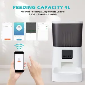 4L putih hitam desain baru kuadrat otomatis cerdas dispenser makanan anjing kucing sma pemberi makan hewan peliharaan