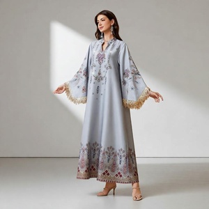 Vestido Abaya Informal de Oriente Medio para Mujer Musulmana, al por Mayor, para el Eid, Transpirable, de Verano, Manga Larga, Cuello en V, Largo hasta el Tobillo - Product Image 3