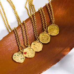 Lefeng moda mitología moneda 18K oro collar de acero inoxidable joyería circón <span class=keywords><strong>Athena</strong></span> Medusa gargantilla colgante collar para mujer - Product Image 3