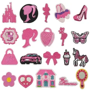 뜨거운 판매 핑크 컬러 소녀 성 신발 나비 꽃 모양 철 옷에 수 놓은 패치에