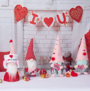 ของตกแต่งวันแม่ DAMAI I LOVE ตุ๊กตารูดอล์ฟ ตุ๊กตาไร้หน้า ของขวัญวันหยุด ของประดับโต๊ะสีแดงทำจากโพลีเอสเตอร์ - Product Image 2