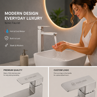Robinet de lavabo à col haut en acier inoxydable brossé SUS304, sans plomb, mitigeur de salle de bain monotrou pour eau chaude et froide