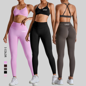 Logotipo personalizado Gym Activ Wear Sujetador deportivo Ropa <span class=keywords><strong>de</strong></span> fitness Yoga Leggings Ropa deportiva Conjuntos <span class=keywords><strong>de</strong></span> entrenamiento sin costuras para mujeres - Product Image 1